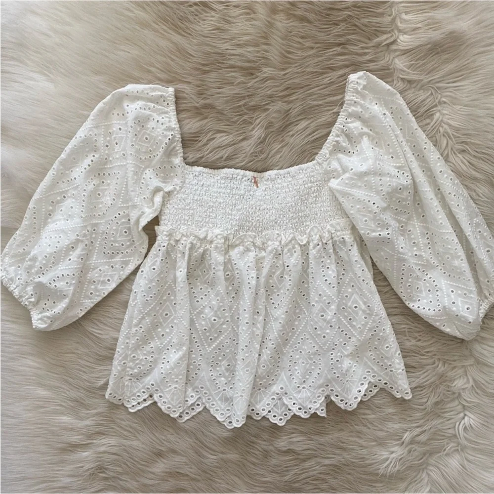 Anthro Misa Los Angeles Sera Off the Shoulder White Eyelet Lace Top